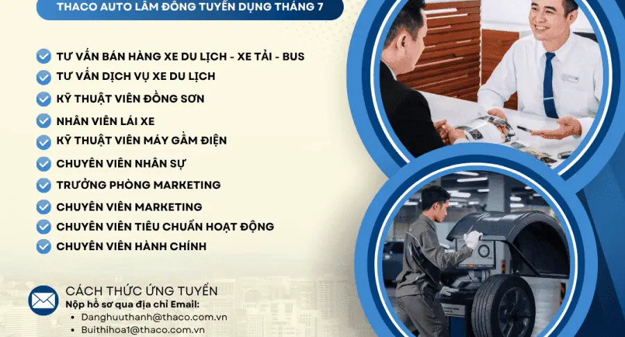 THACO AUTO LÂM ĐỒNG TUYỂN DỤNG THÁNG 7