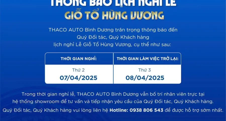 THÔNG BÁO LỊCH NGHỈ LỄ GIỖ TỔ HÙNG VƯƠNG 2025