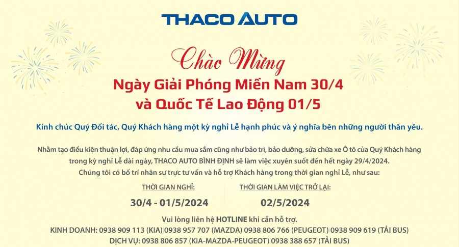 THÔNG BÁO LỊCH HOẠT ĐỘNG TRONG DỊP LỄ 30/04 - 01/05