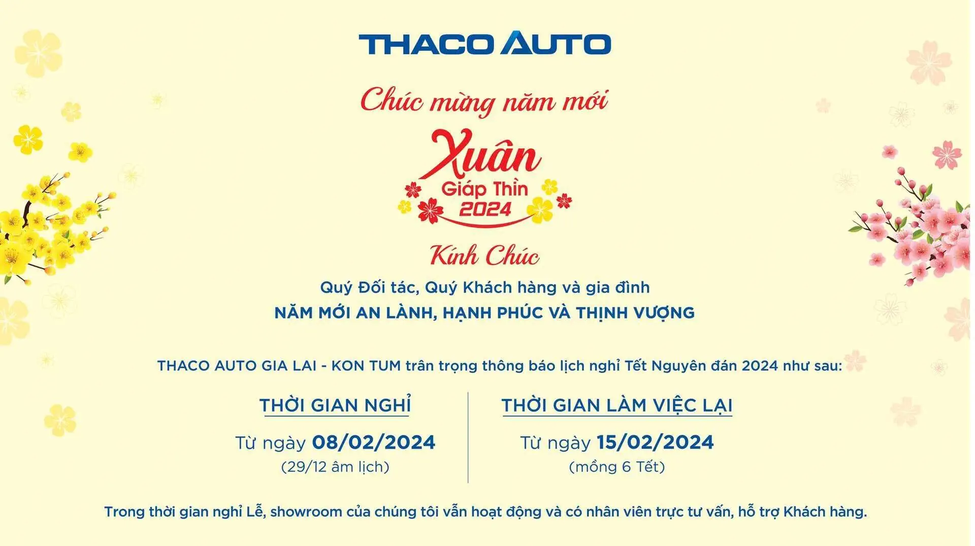 THÔNG BÁO LỊCH NGHỈ TẾT NGUYÊN ĐÁN GIÁP THÌN 2024
