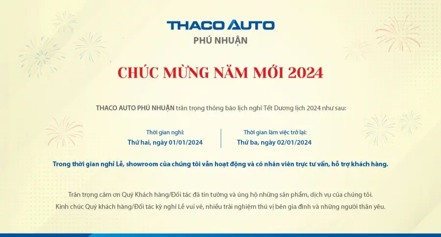 THÔNG BÁO LỊCH NGHỈ TẾT DƯƠNG LỊCH 2024