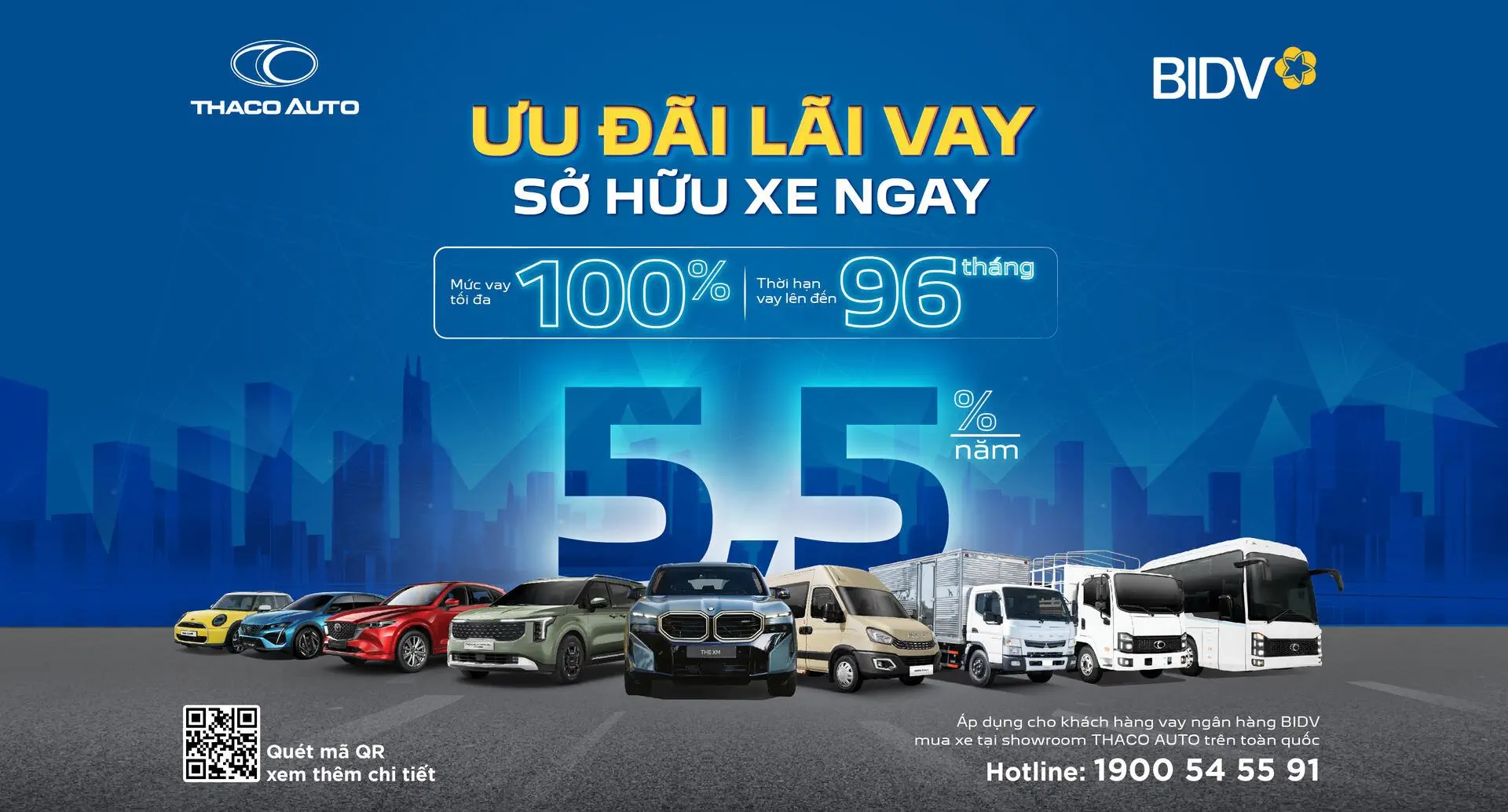 THACO AUTO hợp tác BIDV triển khai gói vay mua xe ưu đãi đến 100% giá trị xe, lãi suất chỉ từ 5,5%/năm