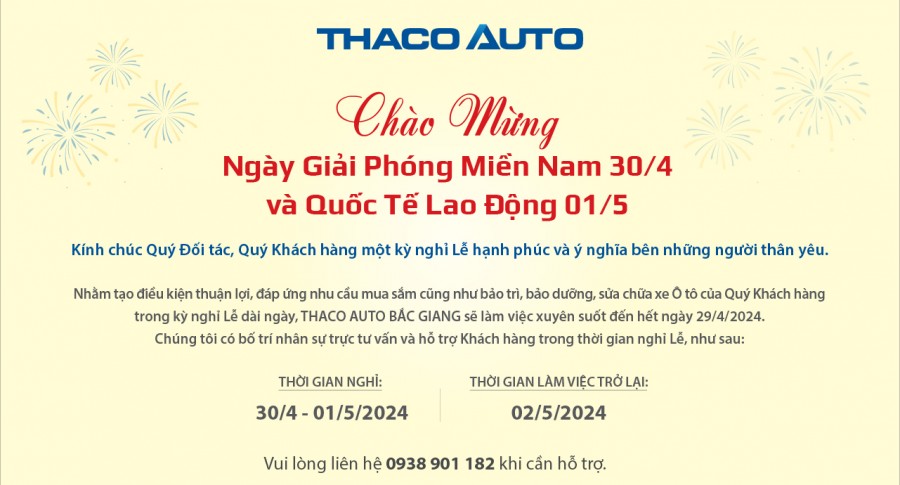 THÔNG BÁO LỊCH LÀM VIỆC 30/4 - 1/5