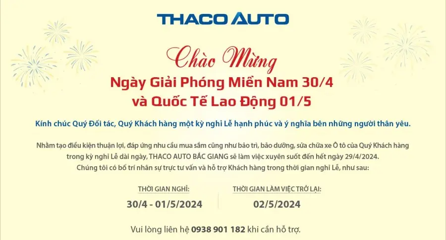 THÔNG BÁO LỊCH LÀM VIỆC 30/4 - 1/5