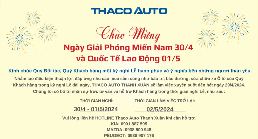 THACO AUTHO THANH XUÂN THÔNG BÁO NGHỈ LỄ 30/4 - 1/5