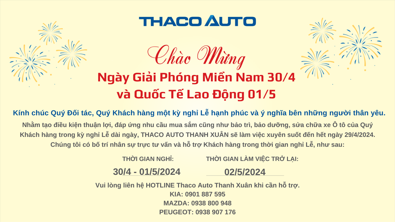 THACO AUTHO THANH XUÂN THÔNG BÁO NGHỈ LỄ 30/4 - 1/5
