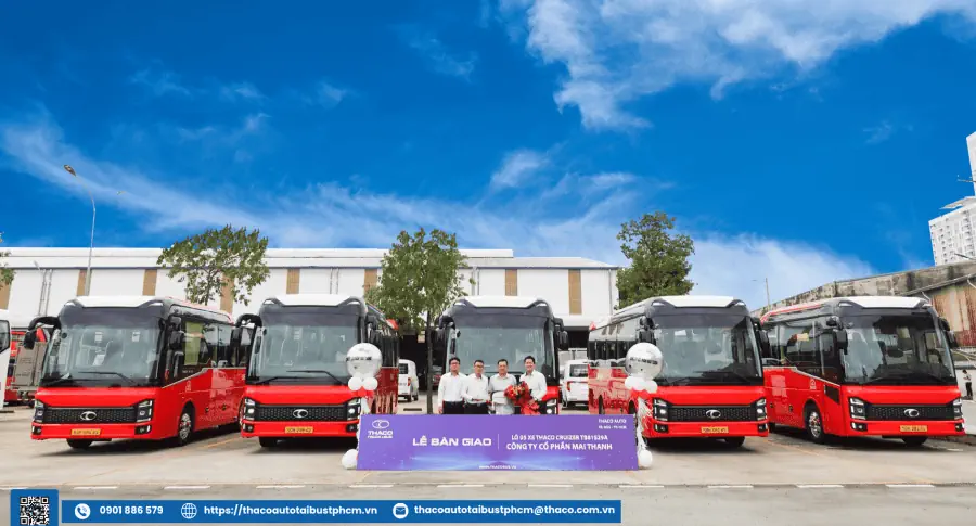 THACO AUTO Tải Bus - TP.HCM bàn giao lô 5 xe THACO CRUIZER TB81S29A cho Công ty cổ phần Mai Thanh - Mở rộng hợp tác, nâng tầm vận tải