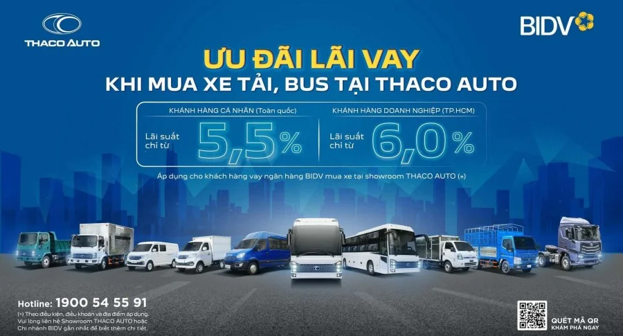 THACO AUTO hợp tác BIDV triển khai gói vay ưu đãi khi mua xe tải, bus thương hiệu THACO Truck, THACO Bus