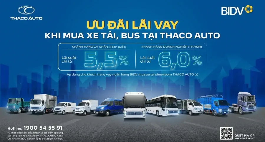THACO AUTO hợp tác BIDV triển khai gói vay ưu đãi khi mua xe tải, bus thương hiệu THACO Truck, THACO Bus