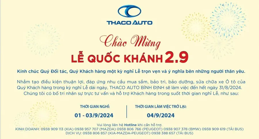 THACO AUTO BÌNH ĐỊNH CHÀO MỪNG QUỐC KHÁNH VIỆT NAM 2/9