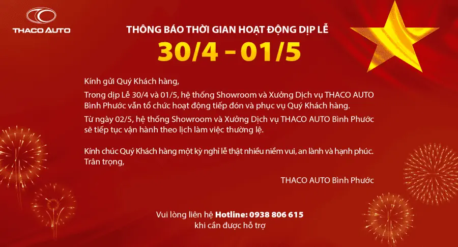 THÔNG BÁO THỜI GIAN HOẠT ĐỘNG DỊP LỄ 30/4 - 01/5