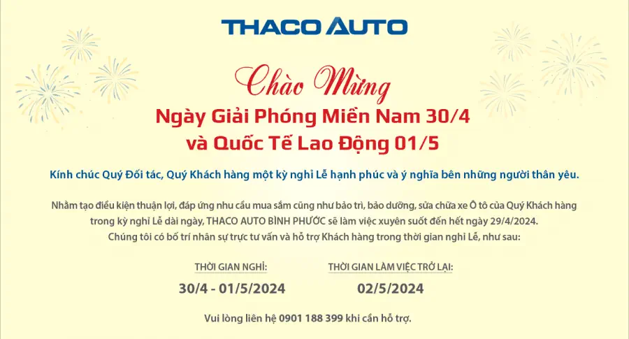 THÔNG BÁO LỊCH HOẠT ĐỘNG TRONG DỊP LỄ 30/04 - 01/05