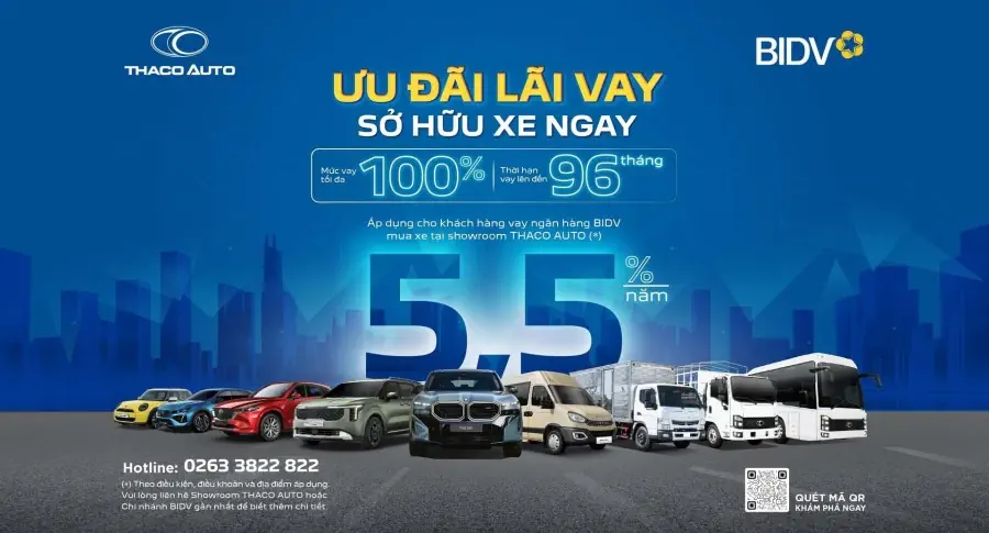 THACO AUTO hợp tác BIDV triển khai gói vay mua xe ưu đãi đến 100% giá trị xe, lãi suất chỉ từ 5,5%/năm