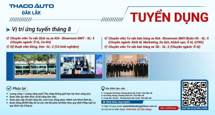 THACO AUTO Đắk Lắk tuyển dụng tháng 08 - Cơ hội nghề nghiệp hấp dẫn