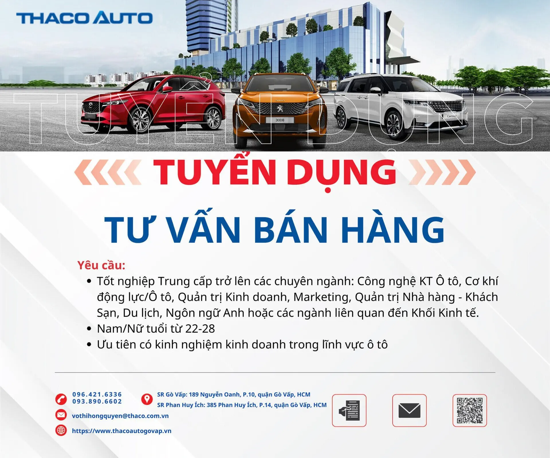 THACO AUTO Gò Vấp tuyển dụng Chuyên Viên Tư Vấn Bán Hàng (Tháng 03/2025)