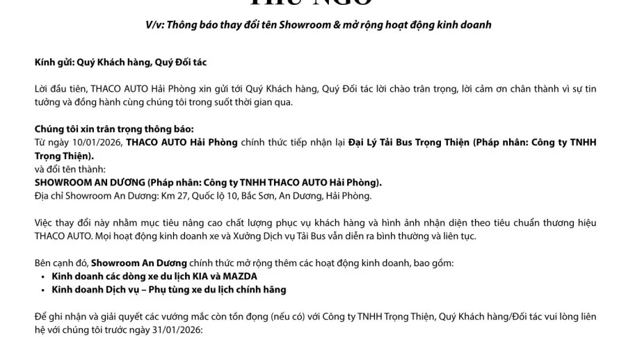 THACO AUTO HẢI PHÒNG CHÍNH THỨC RA MẮT SHOWROOM AN DƯƠNG & MỞ RỘNG HOẠT ĐỘNG KINH DOANH