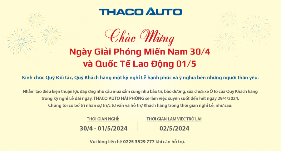 THÔNG BÁO LỊCH LÀM VIỆC VÀ NGHỈ LỄ GIẢI PHÓNG MIỀN NAM 30/4, QUỐC TẾ LAO ĐỘNG 01/5