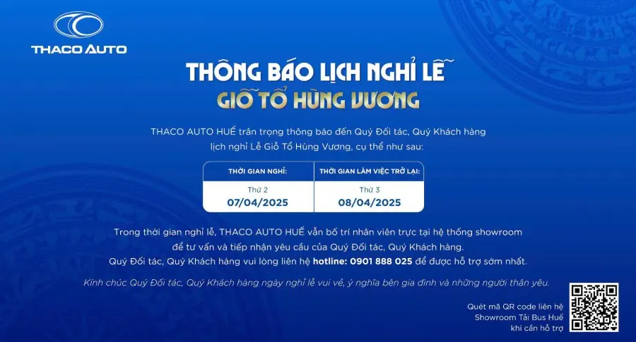 THÔNG BÁO LỊCH NGHỈ LỄ GIỖ TỔ HÙNG VƯƠNG