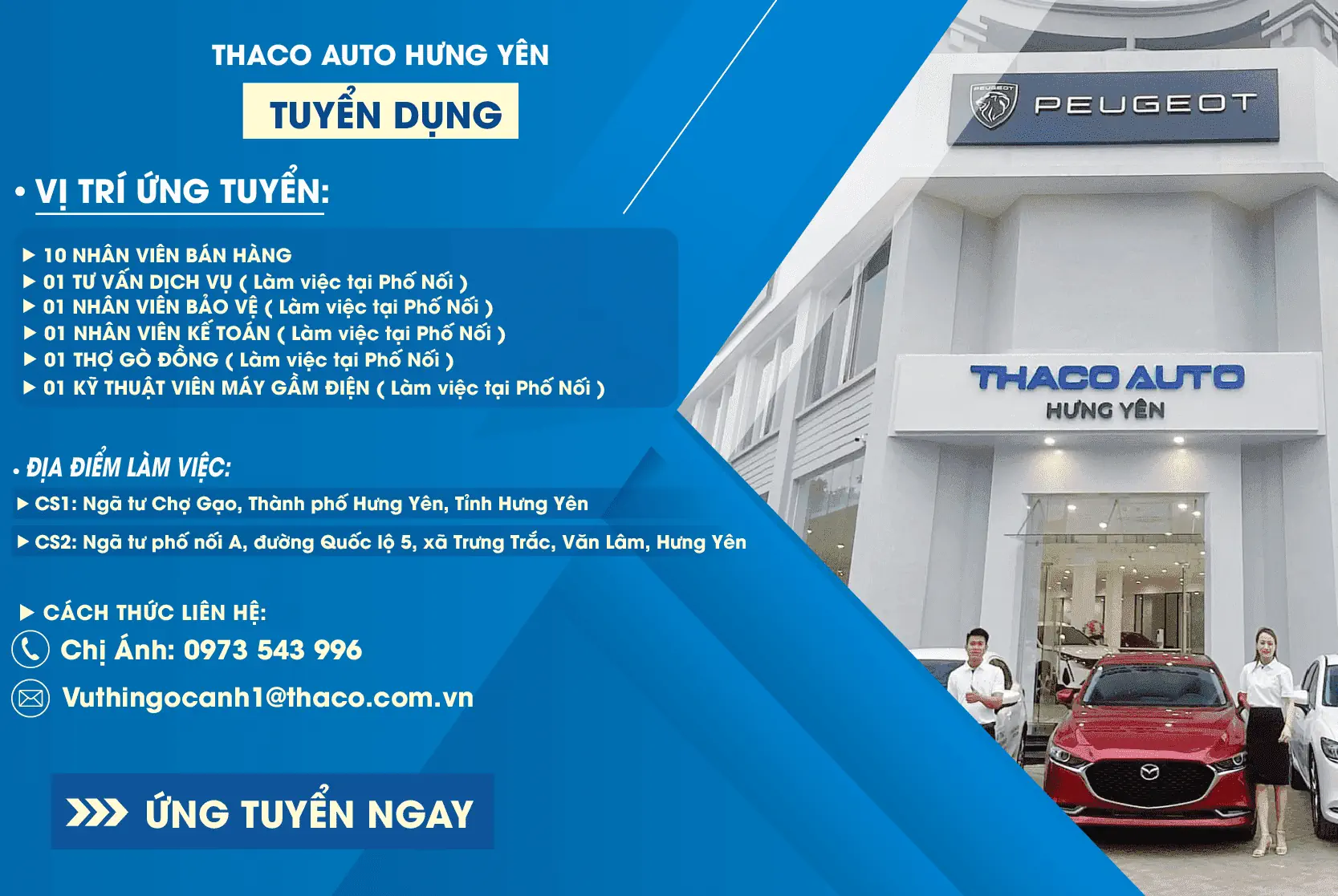 THACO AUTO HƯNG YÊN TUYỂN DỤNG NHIỀU VỊ TRÍ TRONG THÁNG 4