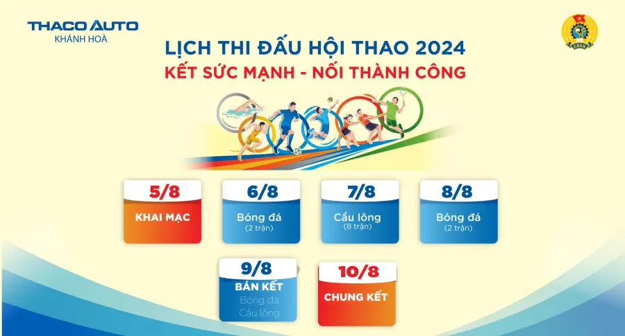 Lịch thi đấu Hội thao “Kết sức mạnh - Nối thành công” năm 2024 tại THACO AUTO Khánh Hoà