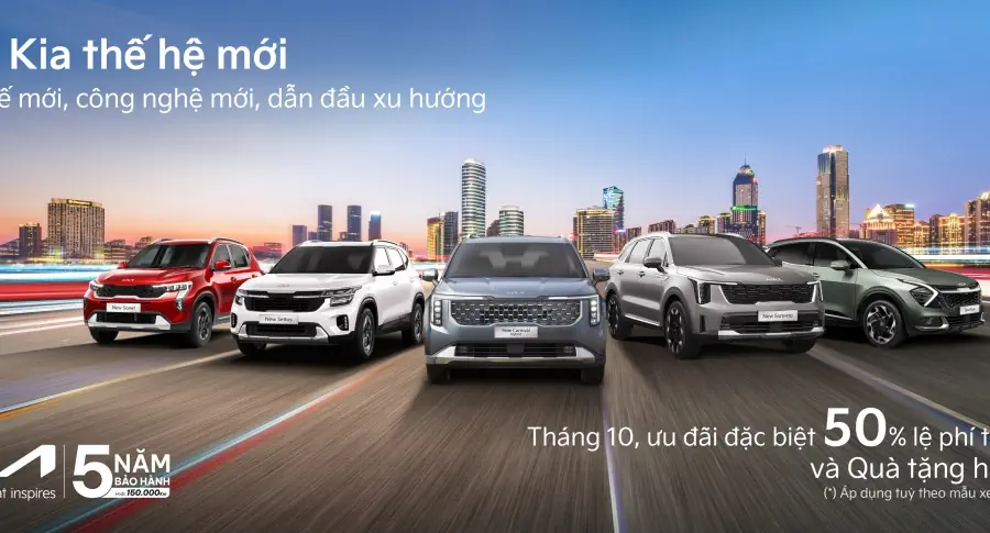 Tháng 10, Kia tăng cường giới thiệu xe mới, thêm tiện ích cao cấp và ưu đãi 50% lệ phí trước bạ cho nhiều mẫu xe