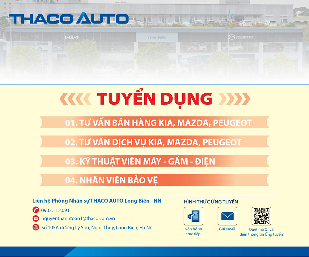 THACO AUTO Long Biên - Hà Nội tuyển dụng tháng 02/2024