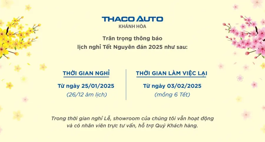 Thông báo lịch nghỉ tết nguyên đán của THACO AUTO Khánh Hòa