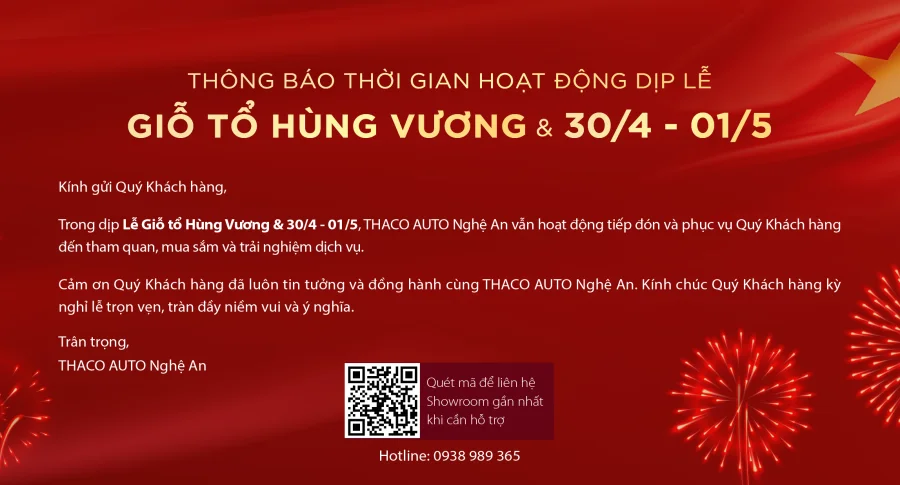 THÔNG BÁO THỜI GIAN HOẠT ĐỘNG DỊP LỄ GIỖ TỔ HÙNG VƯƠNG & 30/4 - 01/5