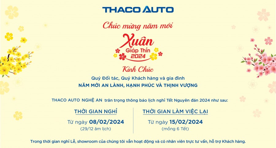 THACO AUTO NGHỆ AN THÔNG BÁO LỊCH NGHỈ TẾT