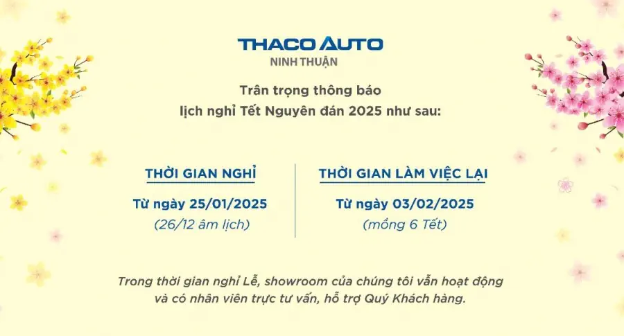 Thông báo lịch nghỉ tết nguyên đán của THACO AUTO Ninh Thuận