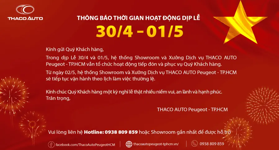 THÔNG BÁO HOẠT ĐỘNG DỊP LỄ 30/4 – 01/5