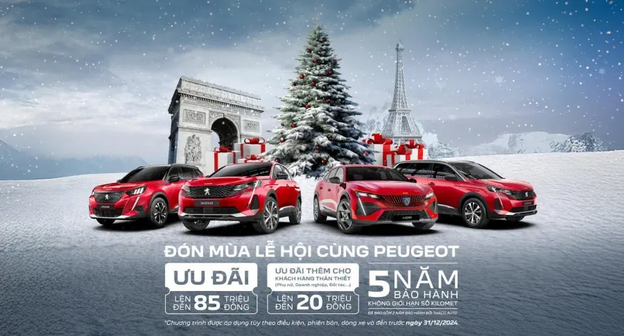 THÁNG 12 - HỨNG KHỞI TRÊN MỌI HÀNH TRÌNH LỄ HỘI VỚI ƯU ĐÃI LÊN ĐẾN 95 TRIỆU ĐỒNG TỪ PEUGEOT