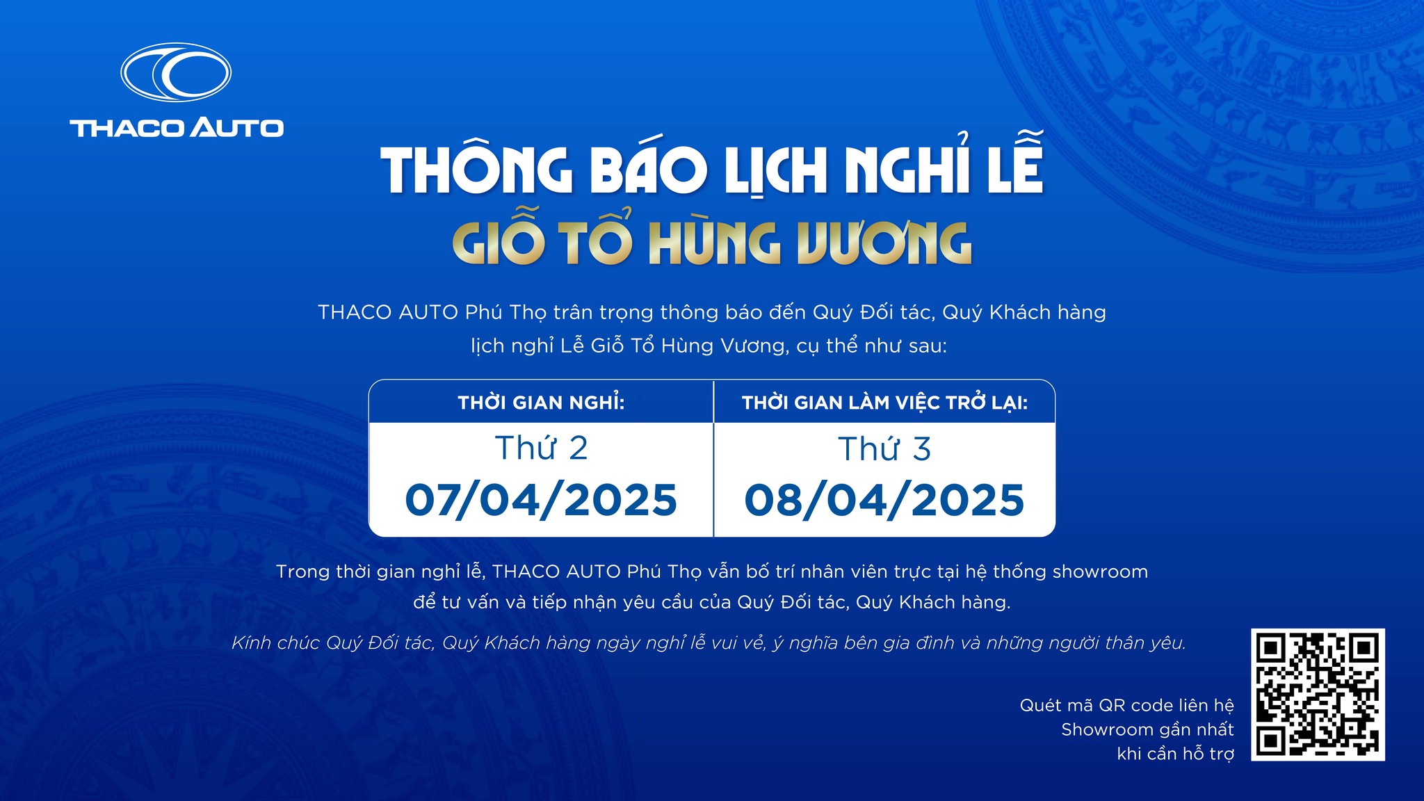 THACO AUTO PHÚ THỌ THÔNG BÁO LỊCH LÀM VIỆC DỊP LỄ GIỖ TỔ HÙNG VƯƠNG