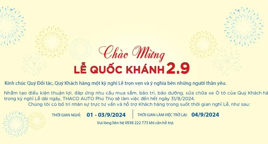 THACO AUTO PHÚ THỌ CHÀO MỪNG LỄ QUỐC KHÁNH 2/9