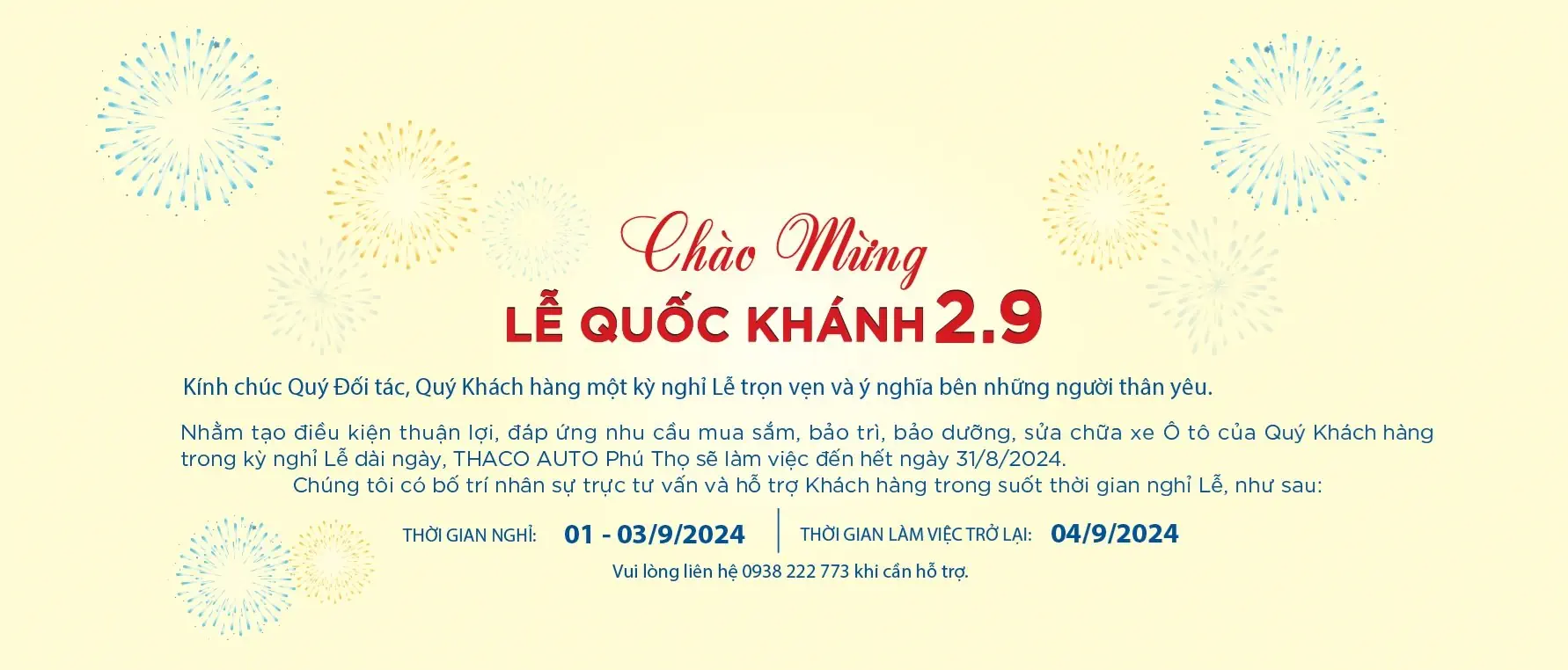 THACO AUTO PHÚ THỌ CHÀO MỪNG LỄ QUỐC KHÁNH 2/9