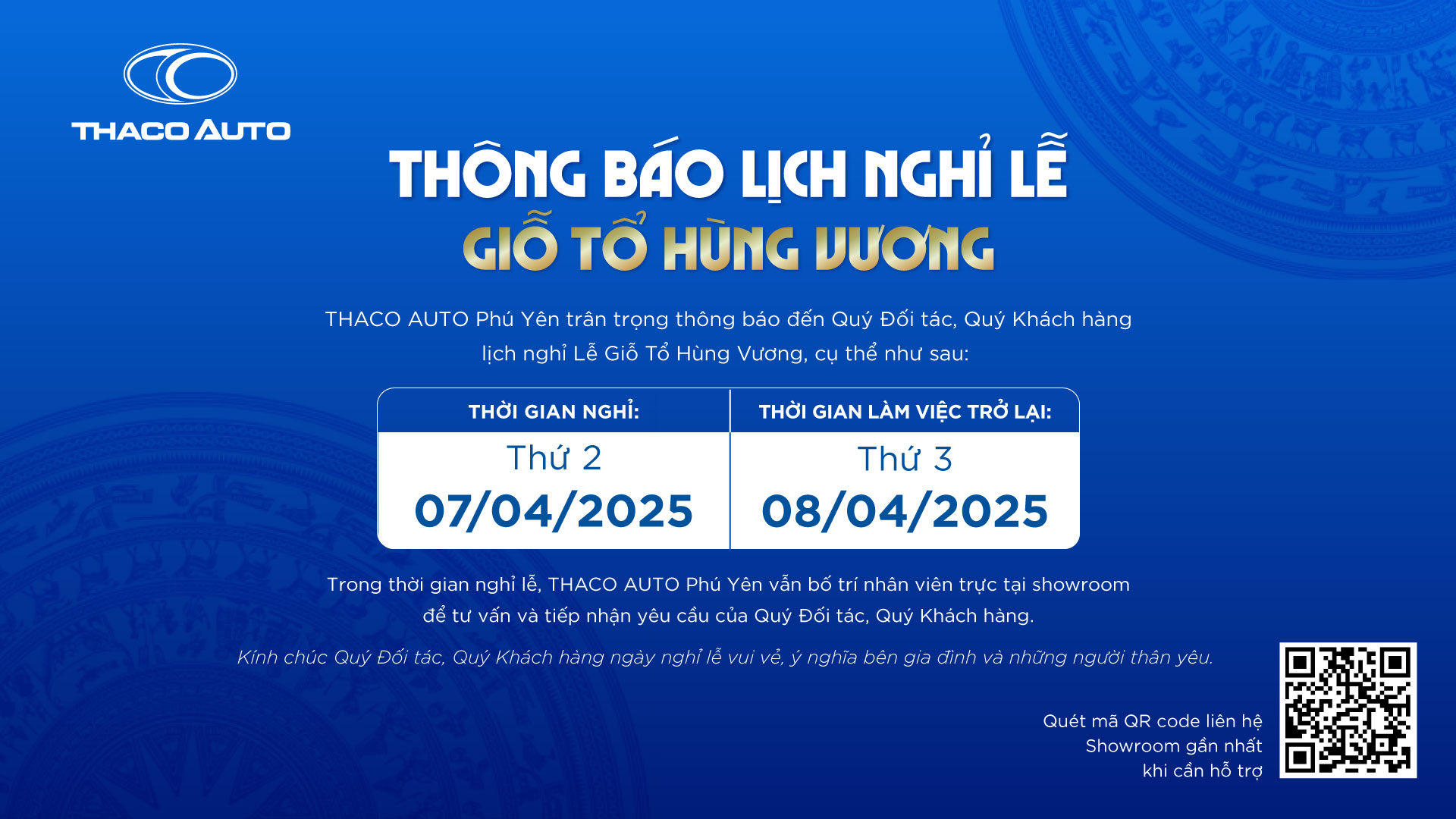 THACO AUTO Phú Yên thông báo lịch nghỉ lễ giỗ tổ Hùng Vương 2025
