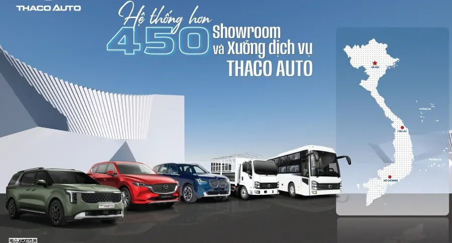 HỆ THỐNG HƠN 450 SHOWROOM VÀ XƯỞNG DỊCH VỤ THACO AUTO TRÊN TOÀN QUỐC, ĐÁP ỨNG MỌI NHU CẦU KHÁCH HÀNG