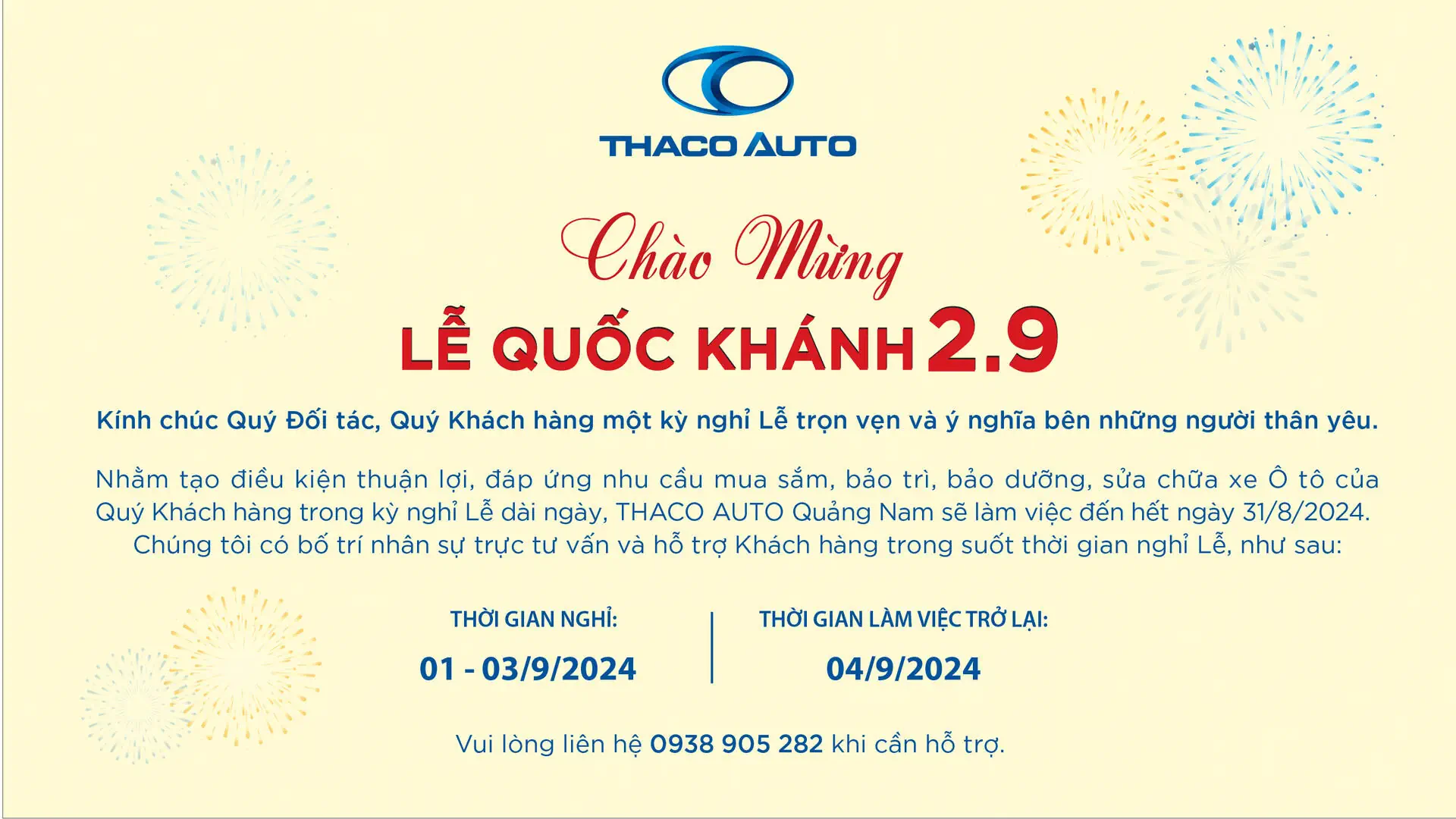 THACO AUTO QUẢNG NAM CHÀO MỪNG QUỐC KHÁNH VIỆT NAM 2/9​