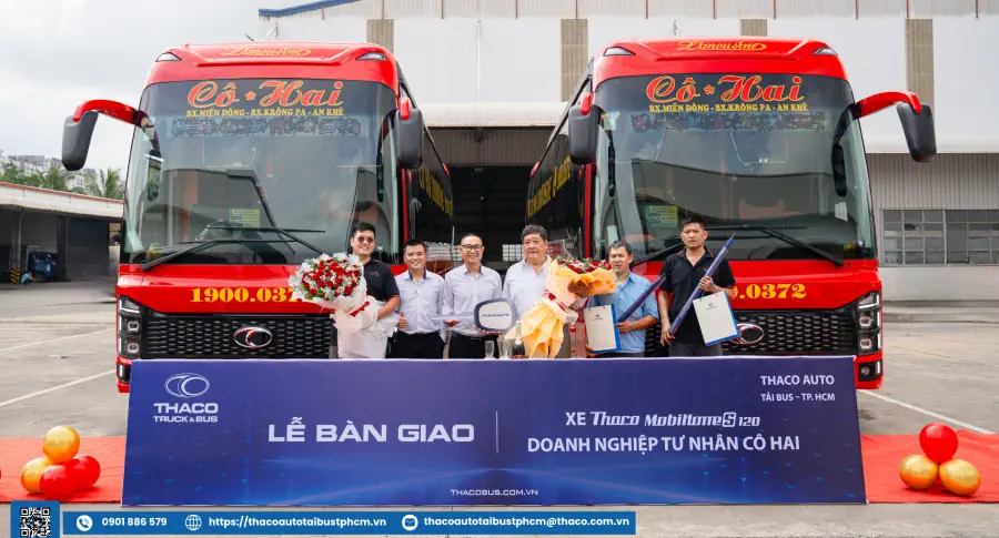THACO AUTO Tải Bus - TP.HCM bàn giao 02 xe giường nằm cao cấp THACO MOBIHOME S 120 cho Doanh Nghiệp Tư Nhân Cô Hai – Nâng tầm trải nghiệm vận tải hành khách