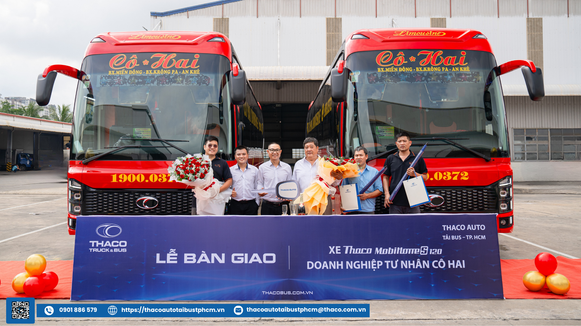 THACO AUTO Tải Bus - TP.HCM bàn giao 02 xe giường nằm cao cấp THACO MOBIHOME S 120 cho Doanh Nghiệp Tư Nhân Cô Hai – Nâng tầm trải nghiệm vận tải hành khách