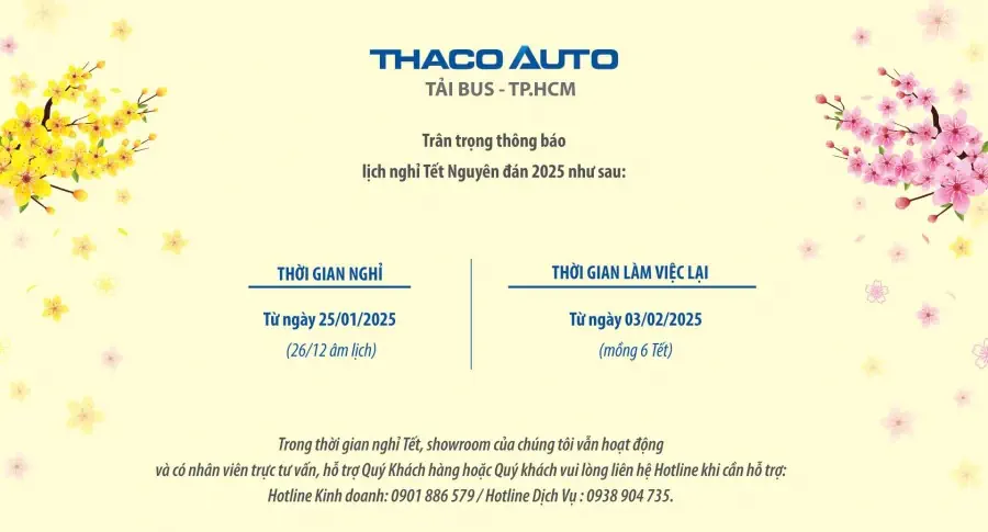 THACO AUTO TẢI BUS - TP.HCM THÔNG BÁO LỊCH NGHỈ TẾT NGUYÊN ĐÁN 2025