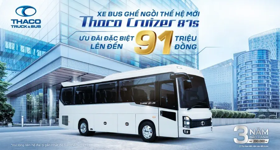 Chương trình ưu đãi đặc biệt dành cho khách hàng mua xe bus ghế ngồi THACO CRUIZER 87S thế hệ mới