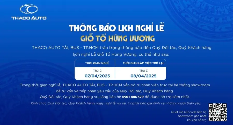 THACO AUTO Tải Bus - TP.HCM thông báo lịch nghỉ lễ Giỗ Tổ Hùng Vương