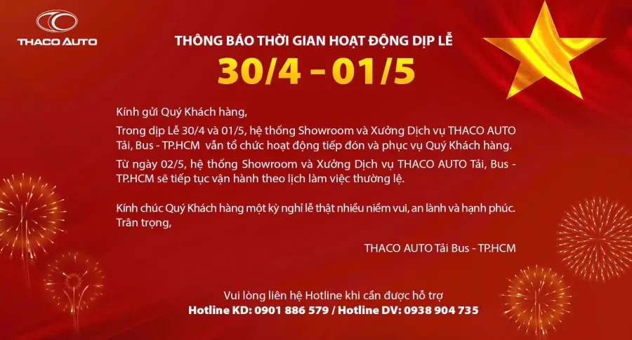 Thông báo thời gian hoạt động dịp lễ 30/4 – 01/5