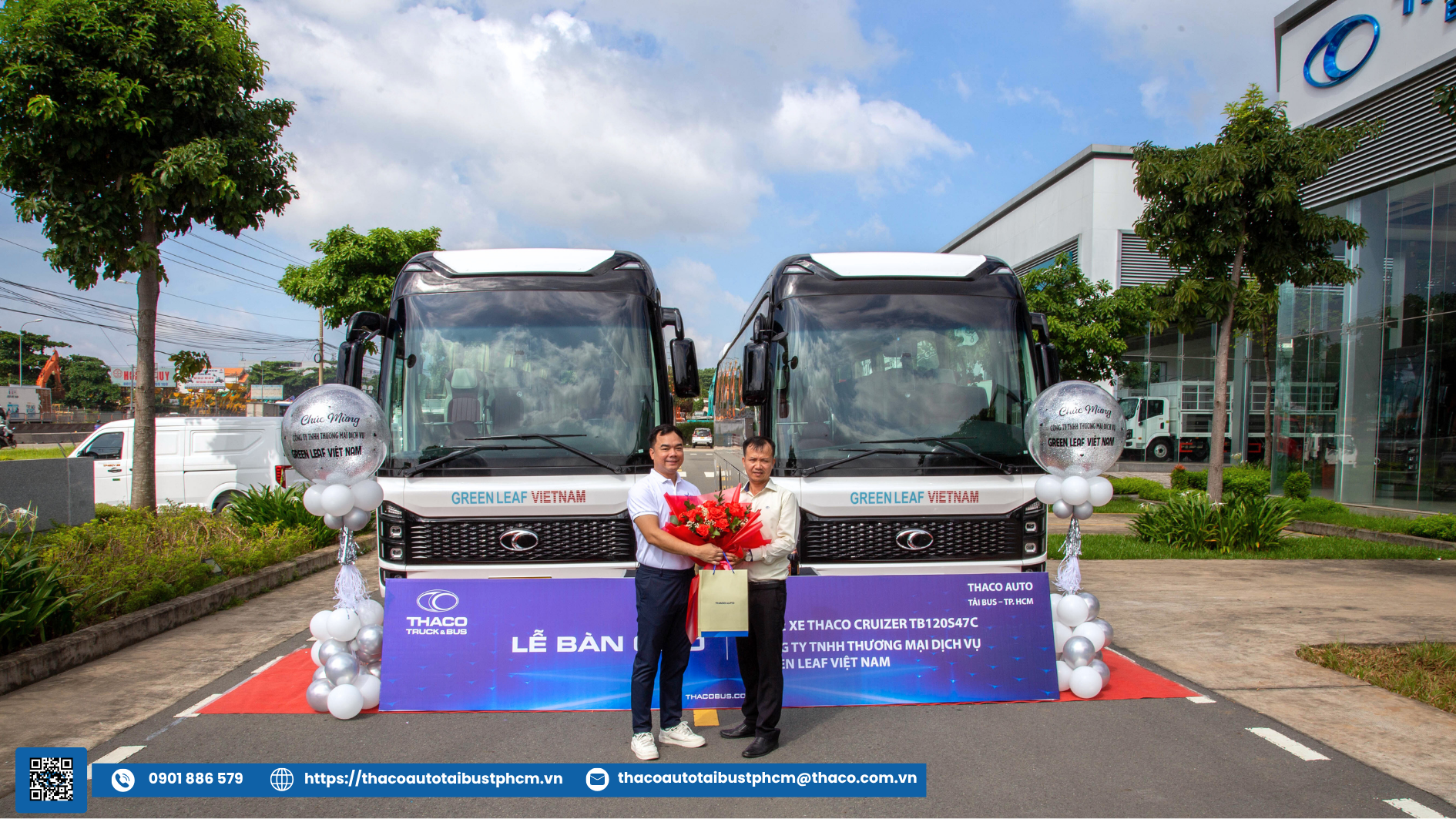 THACO AUTO Tải Bus - TP.HCM tiếp tục bàn giao 2 xe THACO CRUIZER TB120S47C Cho Công Ty TNHH Thương Mại Dịch Vụ Green Leaf Việt Nam