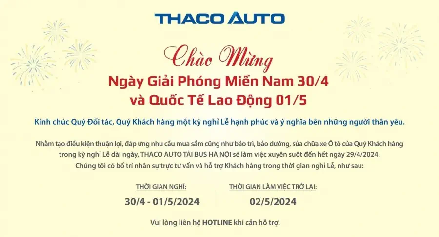 THÔNG BÁO LỊCH LÀM VIỆC LỄ 30/4 VÀ 1/5