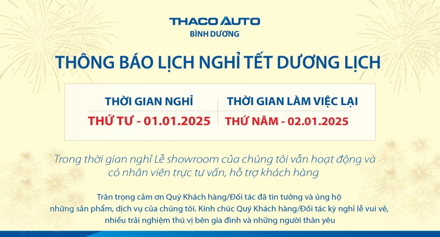THÔNG BÁO LỊCH NGHỈ TẾT DƯƠNG LỊCH 2025