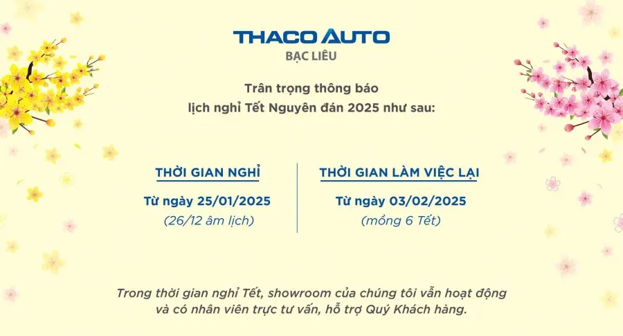 THÔNG BÁO LỊCH NGHỈ TẾT NGUYÊN ĐÁN ẤT TỴ 2025