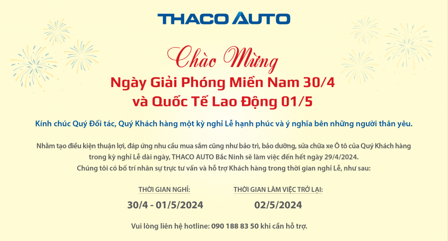 THÔNG BÁO LỊCH LÀM VIỆC 30/4 - 1/5