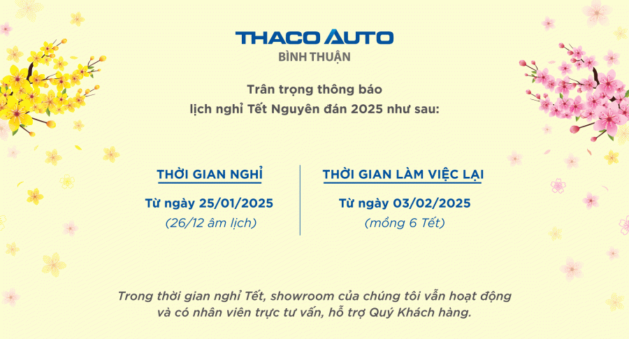 Thông báo lịch nghỉ tết nguyên đán của THACO AUTO Bình Thuận